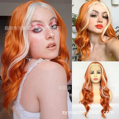 Synthetic Lace Front Wig Orange with Blonde Highlight wigs