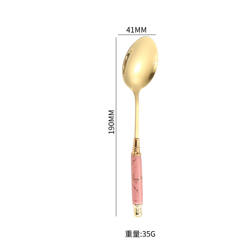 Stainless Steel Cutlery Restaurant Western Steak Knife Fork Imitation Marble Pattern Ceramic Handle Knife Fork Spoon Tea Spoon Tea Fork Set