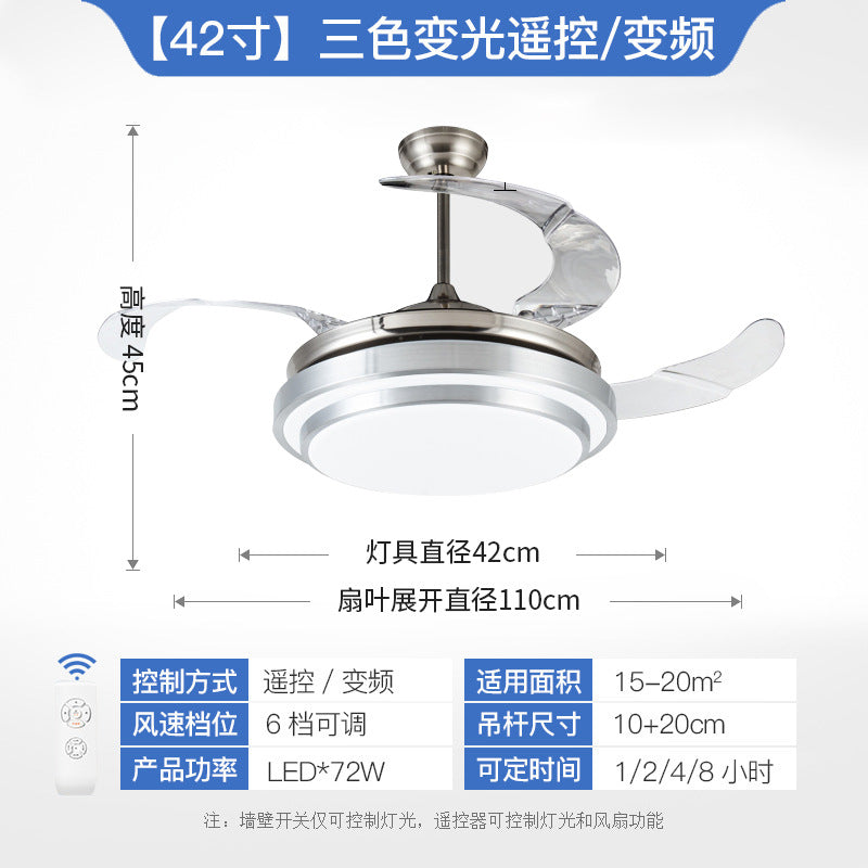 Living Room Ceiling Fan with Strong Wind Power Invisible Household Ceiling Fan Light for Bedroom and Dining Room, Integrated Fan Light with Light, Electric Fan Ceiling Light