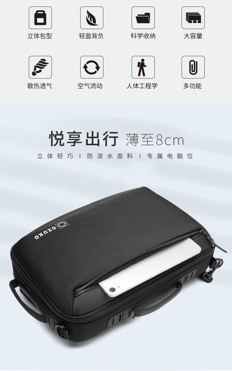 OZUKO Business Backpack Double Shoulder Laptop Bag for Men Lightweight Handheld College Student Commuting Waterproof Notebook Backpack