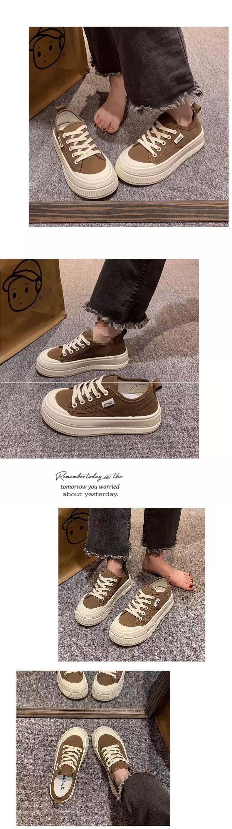 Yuechen Thick-Soled Canvas Shoes for Women, Versatile Breathable White Sneakers2025Spring and summer niche casual sneakers