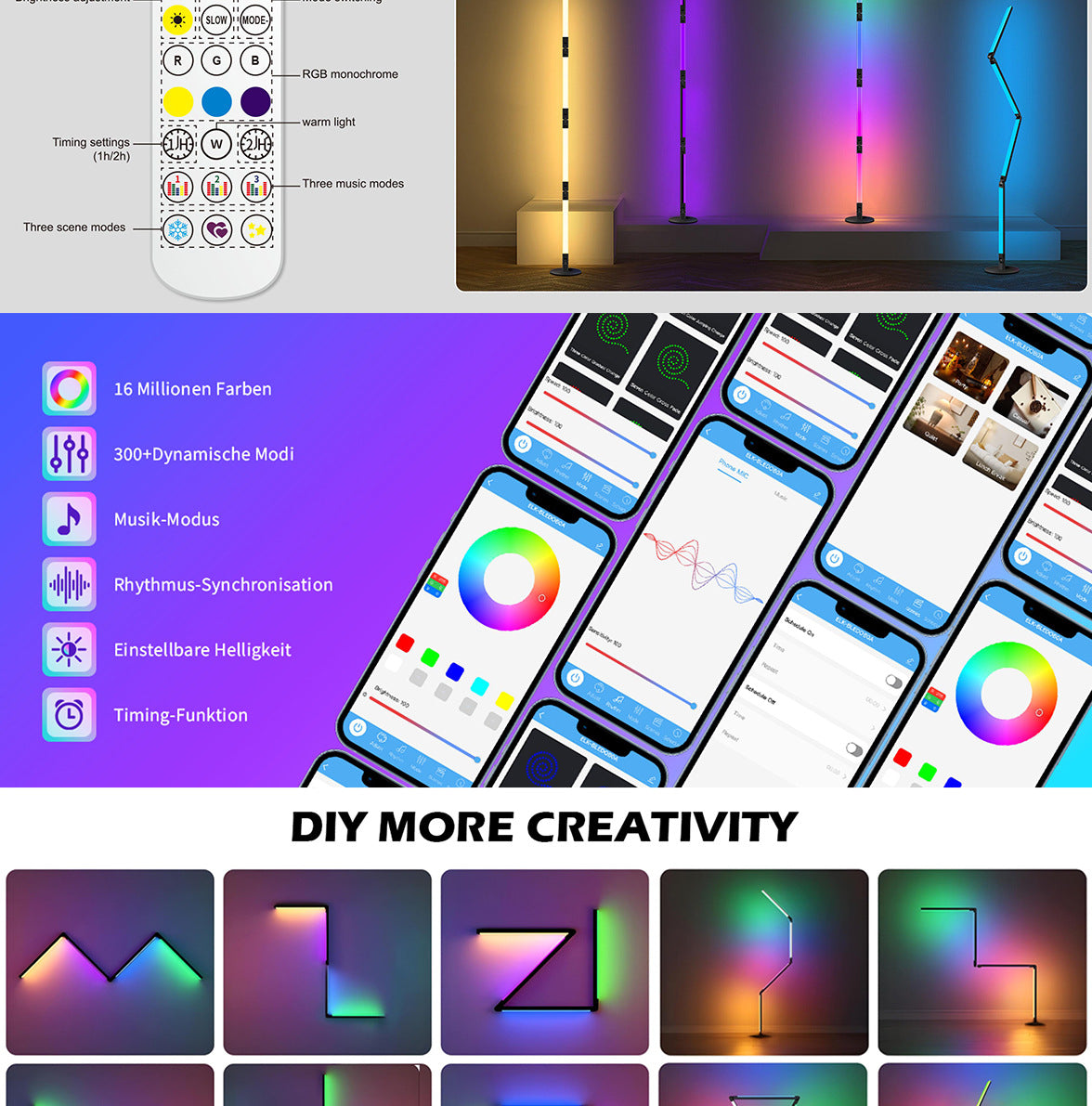 Bluetooth Floor Lamp led Floor Lamp RGBCW Atmosphere Light Symphony Floor Lamp Gaming Atmosphere Light Foldable Model