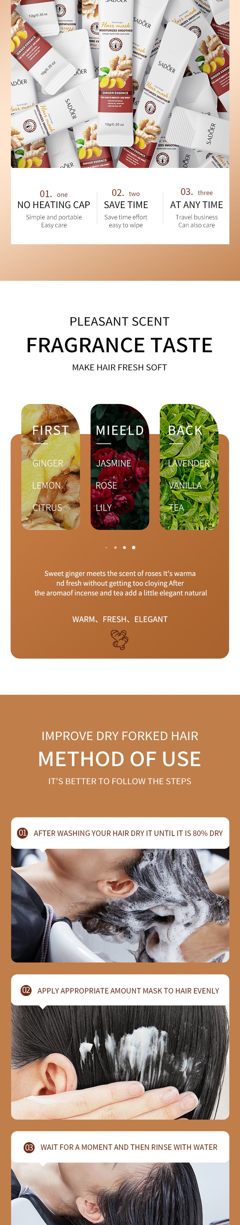 Cross-border Ginger Hair Mask10g Improve Frizz Smooth Portable Single Pack Export Manufacturer Wholesale