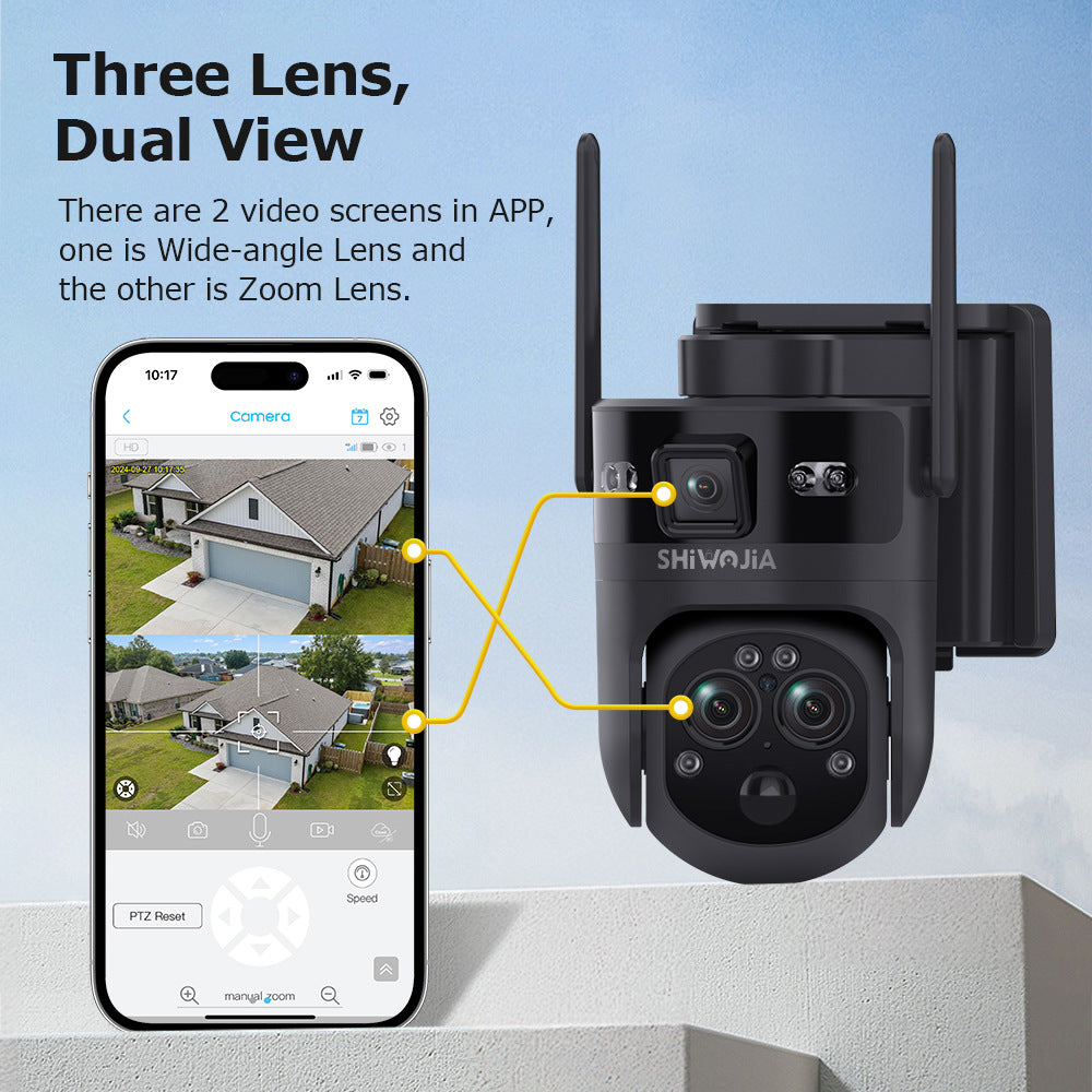 Exclusive Supply3Lens Hybrid Zoom15Double Waterproof Solar Camera6MP High Definition Wireless Multi-Zone