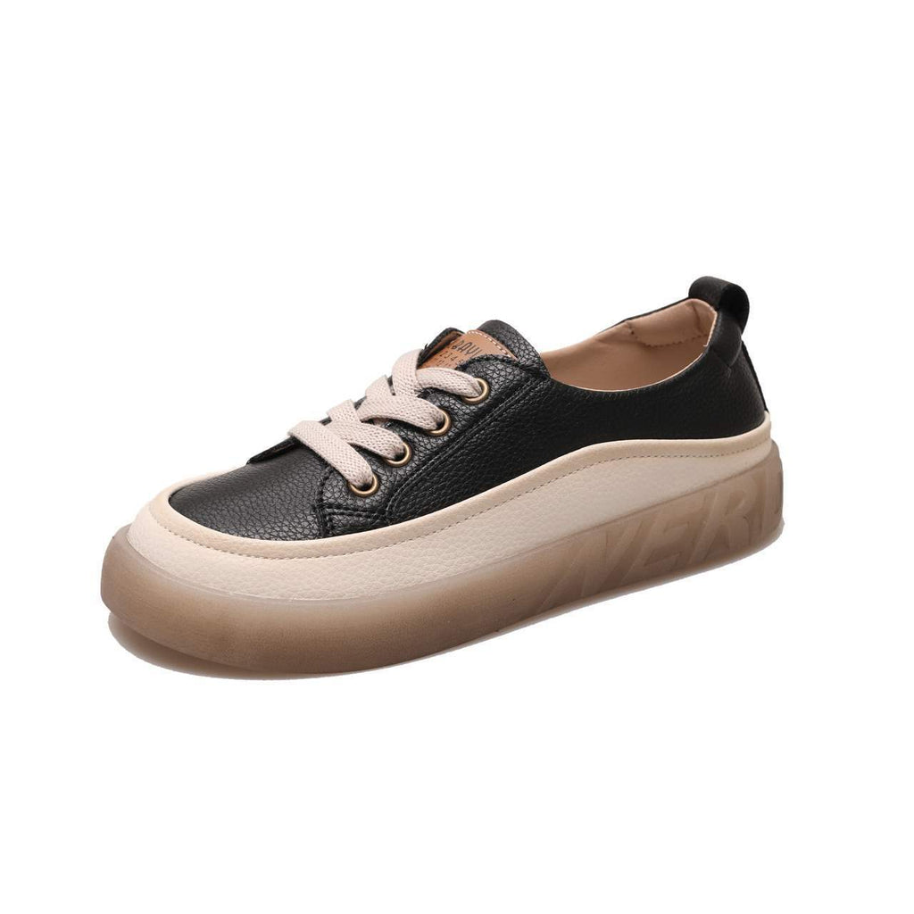 2025Autumn New Fashion Versatile Soft Sole Soft Surface Lace-up Casual White Shoes Slip-on Thick Sole Women's Single Shoes