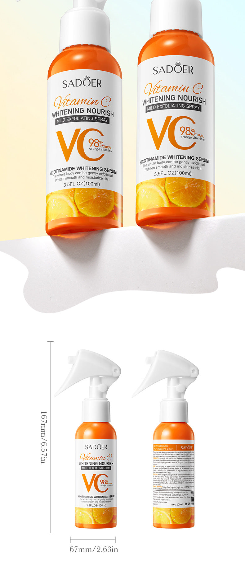 Full English Exfoliating Spray SADOER Exfoliating Gentle Cleansing Body Hydrating Spray  Wholesale