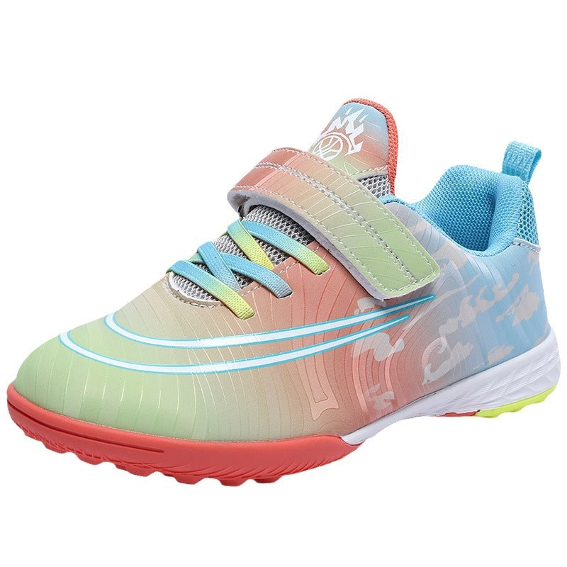 New Football Shoes for Men, Women, and Children, Imitation Leather Low-Top Anti-Collision Spike Magic Tape Grass Training Sports Shoes