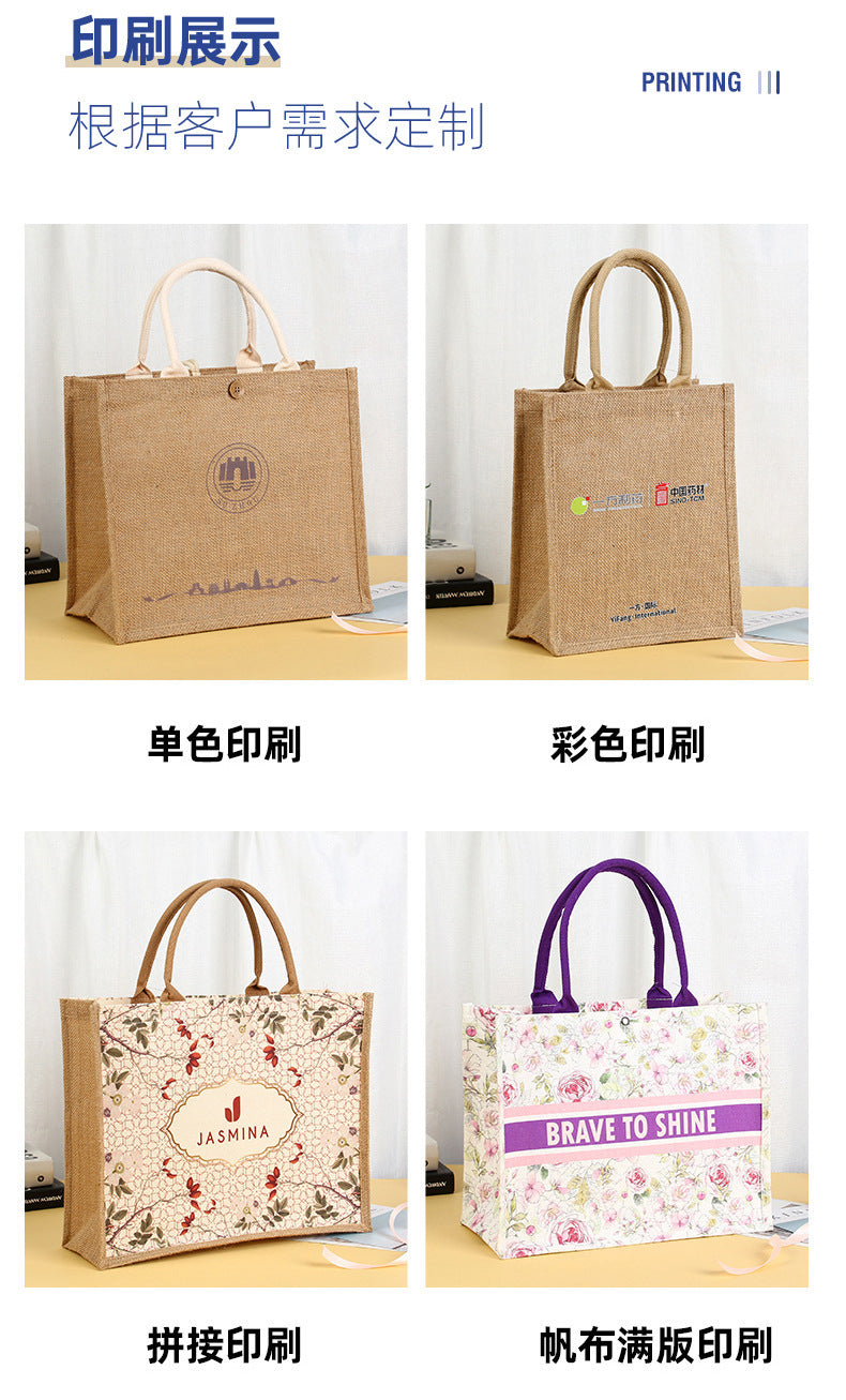 New In-Stock Coated Embroidered Letter Bag Burlap Bag Vintage Personalized Casual Shopping Bag Burlap Tote Bag