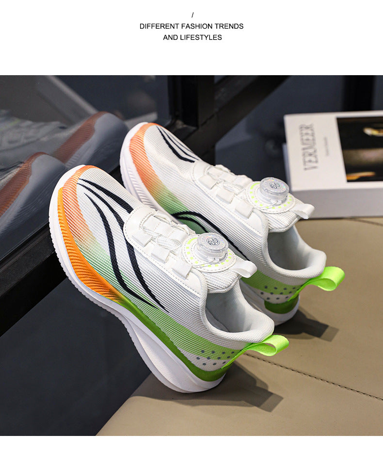 New Children's Shoes Breathable Rotating Button Sneakers Red Rabbit Casual Big Kids Shock Absorption Non-Slip Running Shoes