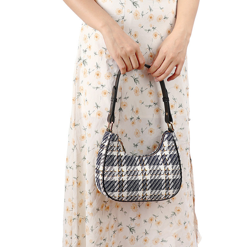Unique Designer Trendy Women's Bag2024Summer New Fashion Versatile Plaid Crescent Underarm Handbag