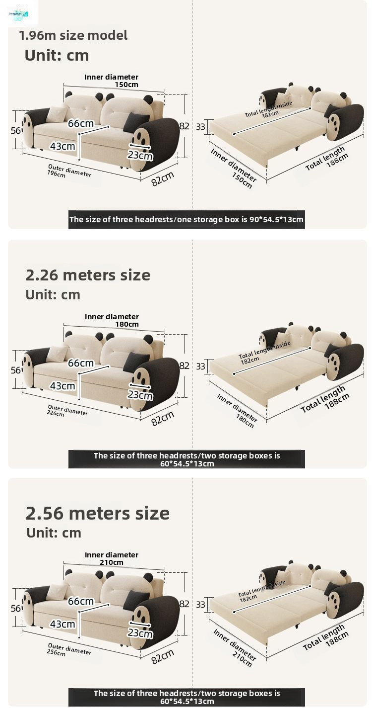 Multifunctional Lamb Wool Fabric Double Row New Sofa Sofa Bed Dual-use Cute Cream Style Small Apartment Living Room