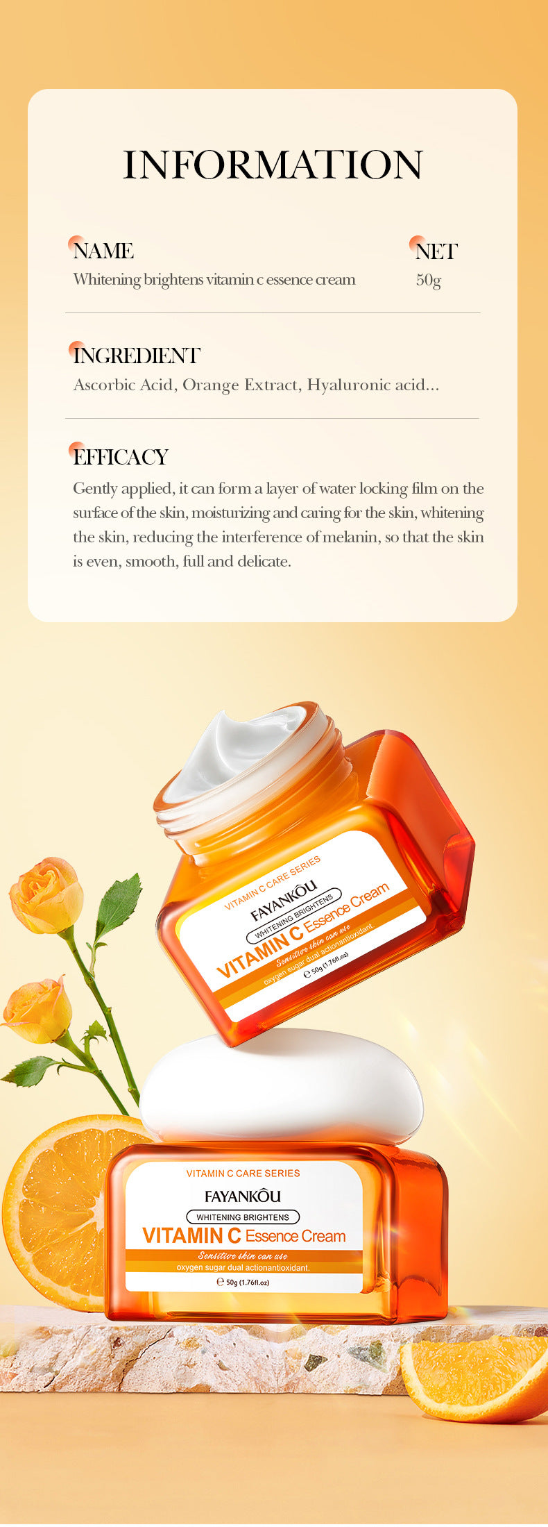 VC Whitening and Moisturizing Face Cream FAYANKOU Brightening and Moisturizing Essence Cream Cross-Border Wholesale