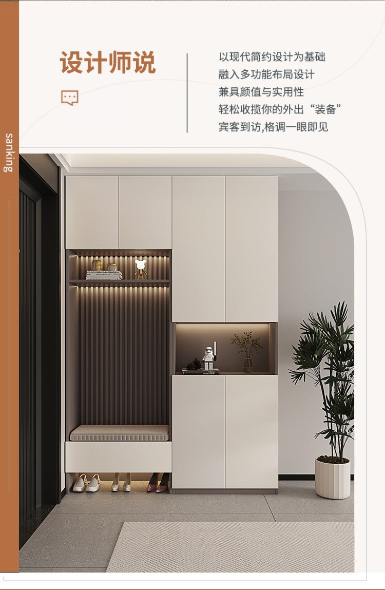 Custom Entryway Wall-Mounted Shoe Cabinet Home Doorway Entryway Cabinet Integrated Entryway with Door Cream Solid Wood High Cabinet