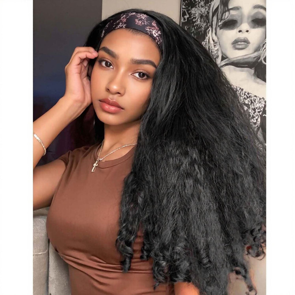 Africa YAKI Curly End Curly Hair Synthetic Wig V The top of the model is hollowed out