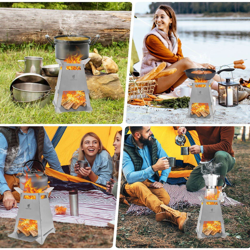 Outdoor Firewood Stove Portable Rocket Stove Foldable Firewood Stove Camping Picnic Barbecue Stove Picnic Heating Stove