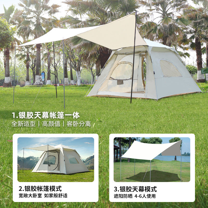 Canopy Tent 2-in-1 Outdoor Camping Waterproof Fabric Full Set Thickened Silver Coating Sunproof Rainproof Four Seasons Tent