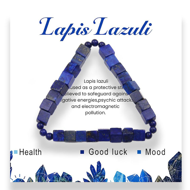 Square Natural Stone Bracelet6mm Pink Quartz Malachite Square Beaded Bracelet Volcanic Stone Tiger Eye Elastic Bracelet