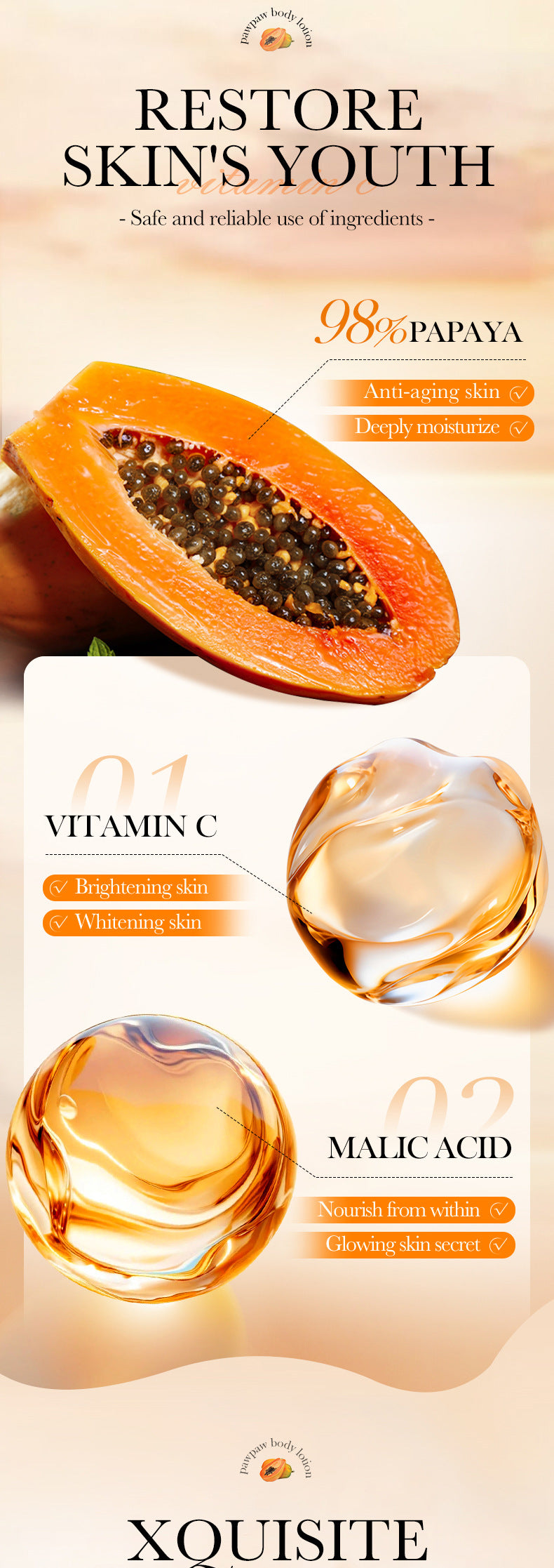 Papaya Vitamin C Whitening Body Lotion BIOAOUA Brightening Body Lotion Cross-Border Wholesale