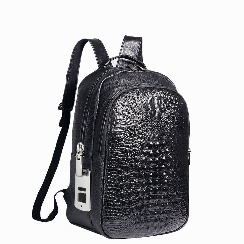 Fingerprint Unlock Men's Bag Genuine Leather Backpack Crocodile Top Layer Cowhide Business Travel Laptop Business Trip