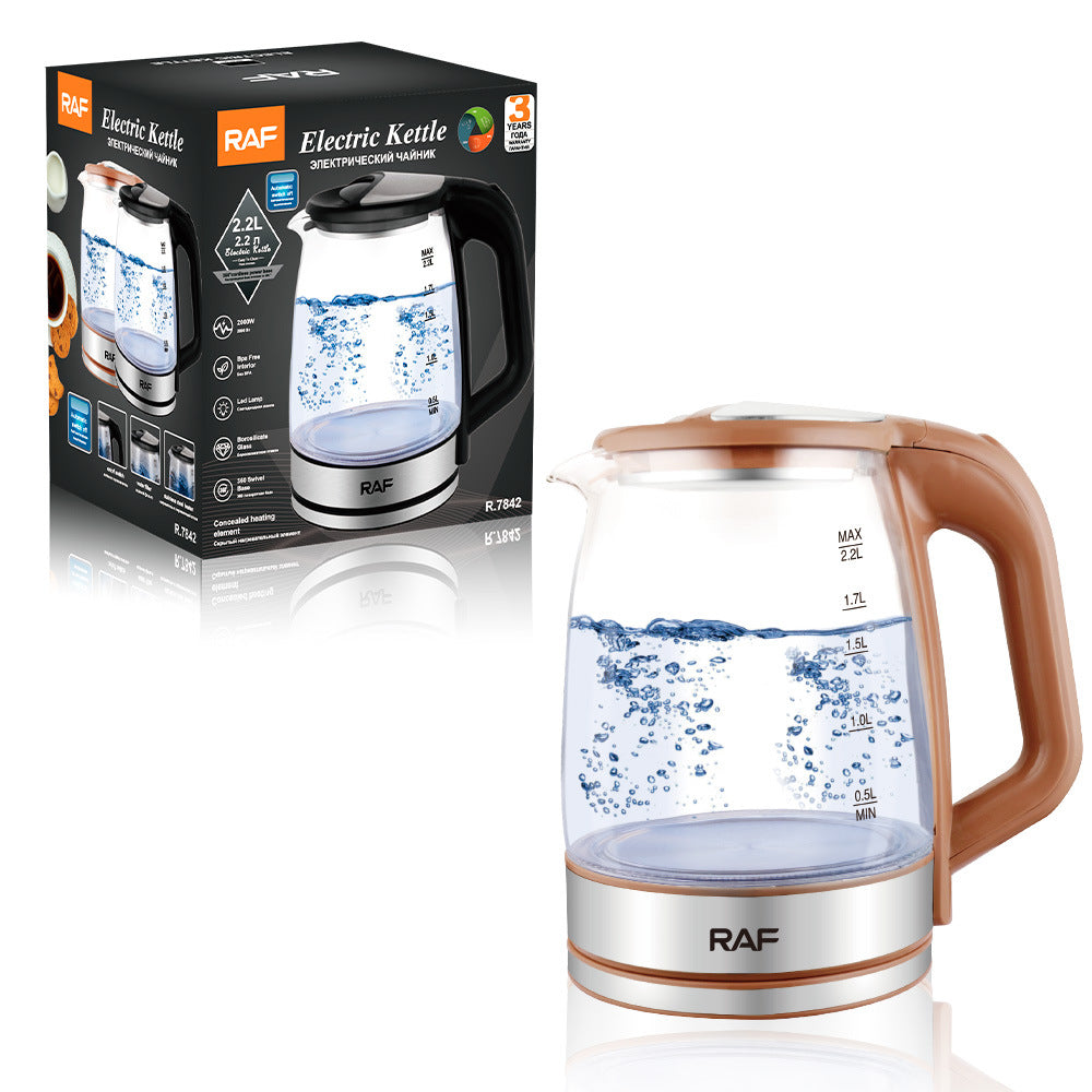RAF European standard hot-selling household glass electric kettle2.2L Large Capacity Inner Wall Marking Kettle