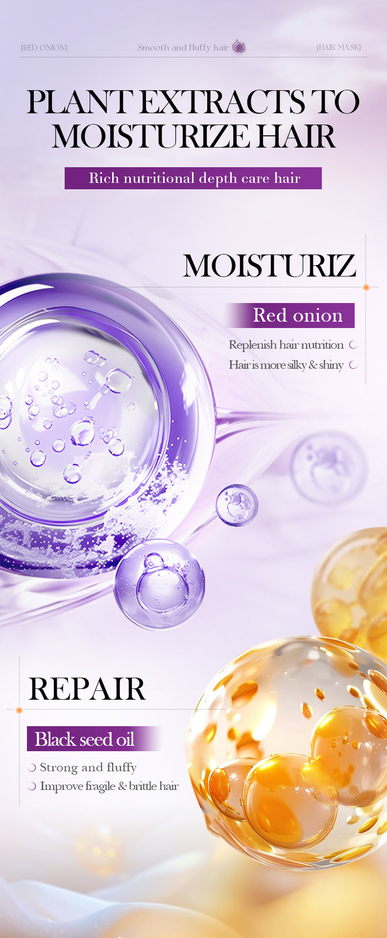 Onion Black Seed Oil Smooth Conditioner SADOER Smooth and Silky Hair Conditioner Cross-Border Wholesale