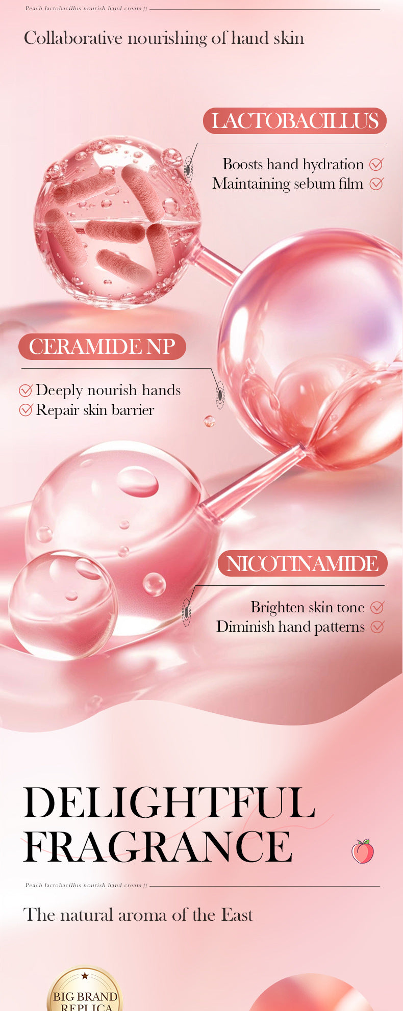 Peach Lactobacillus Hand Cream SADOER Nourishing Autumn and Winter Anti-Dry Crack Hand Cream Cross-Border Foreign Trade Wholesale