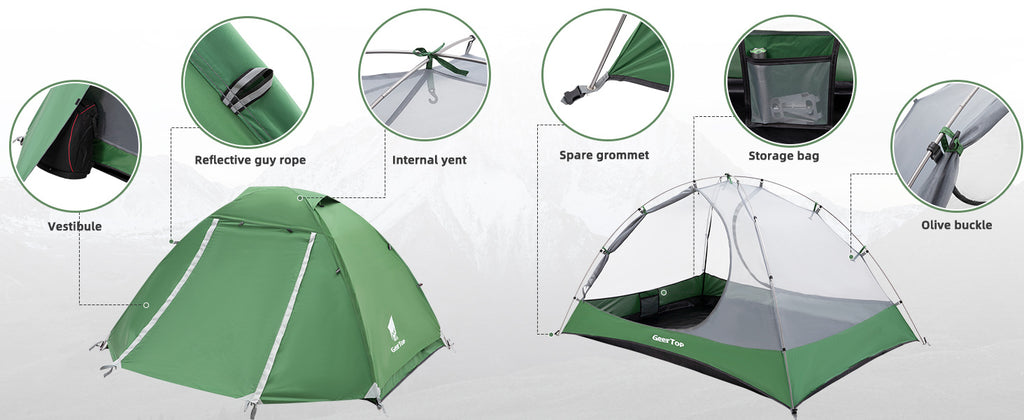 Camping Tent Double Layer Tent Sun Protection Outdoor Tent Rainproof Hiking Tent Canopy Two-in-One