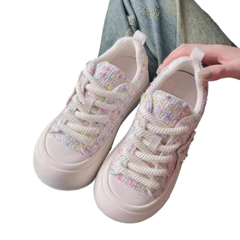 Zhao Lusi Same Style Little Chanel Style Big Toe Shoes Soft Sole White Shoes Women Thick Sole Loafers Spring New Sneakers