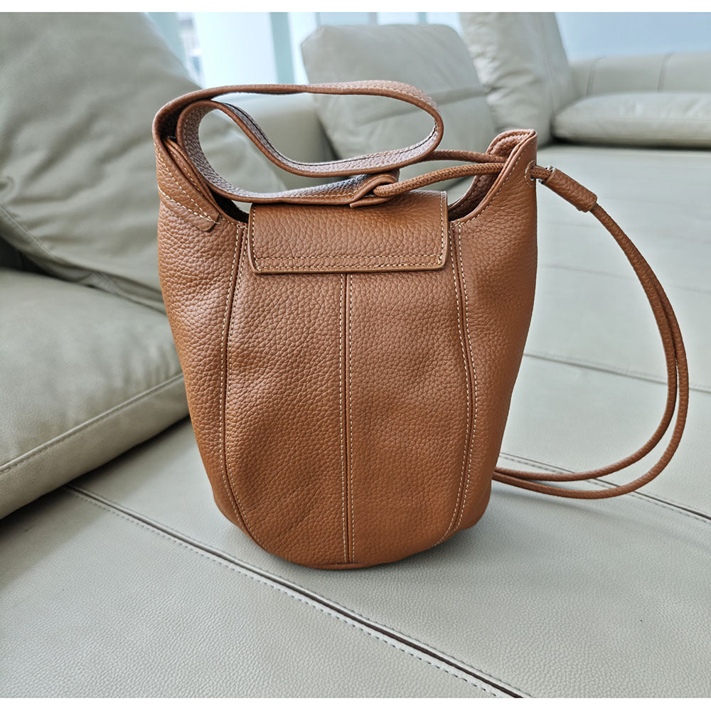 Genuine Leather Bucket Bag2025Autumn and Winter New Women's Bag Casual Fashion Versatile Single Shoulder Crossbody Large Capacity Pumpkin Bag