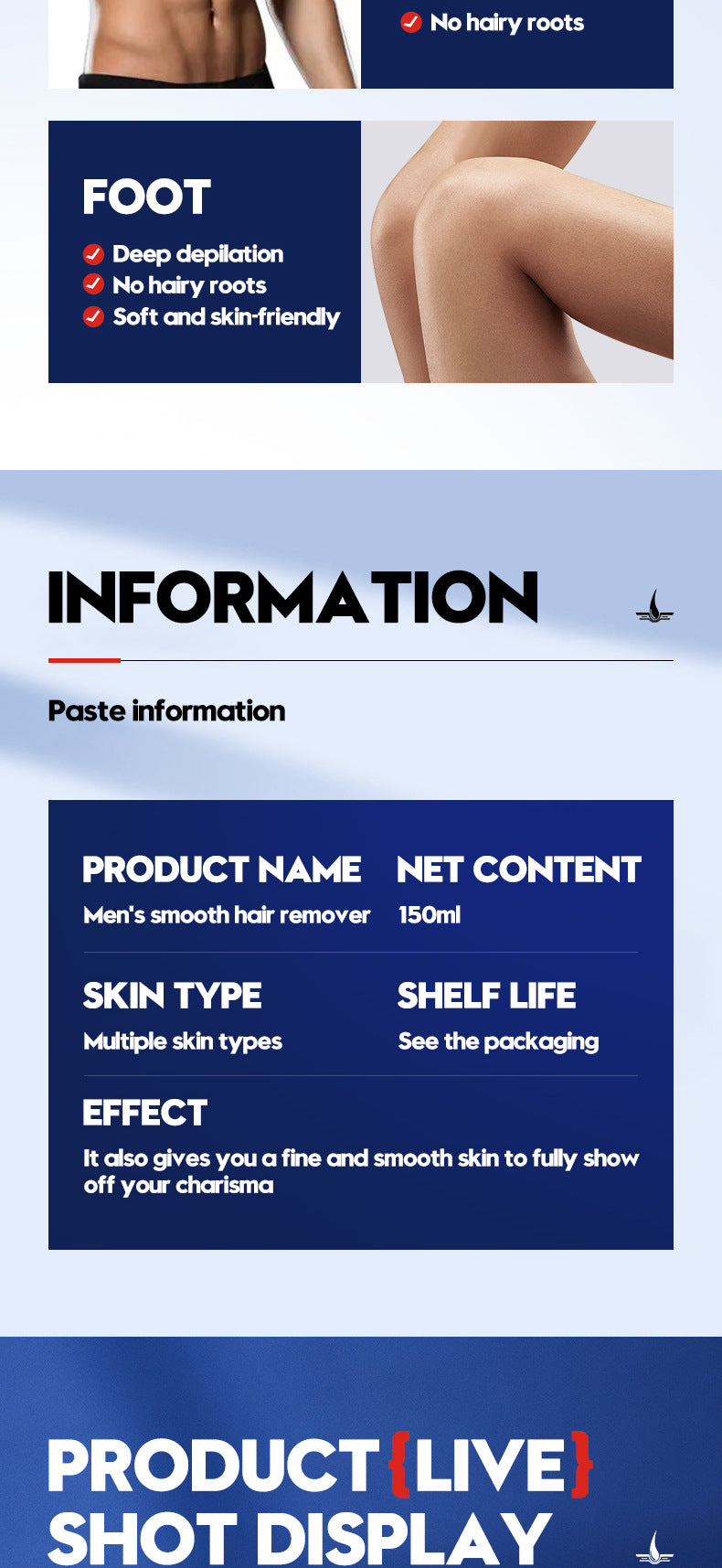 Men's Smooth Hair Removal Cream SADOER Non-irritating Underarm Body Hair Removal Cream Cross-Border Wholesale