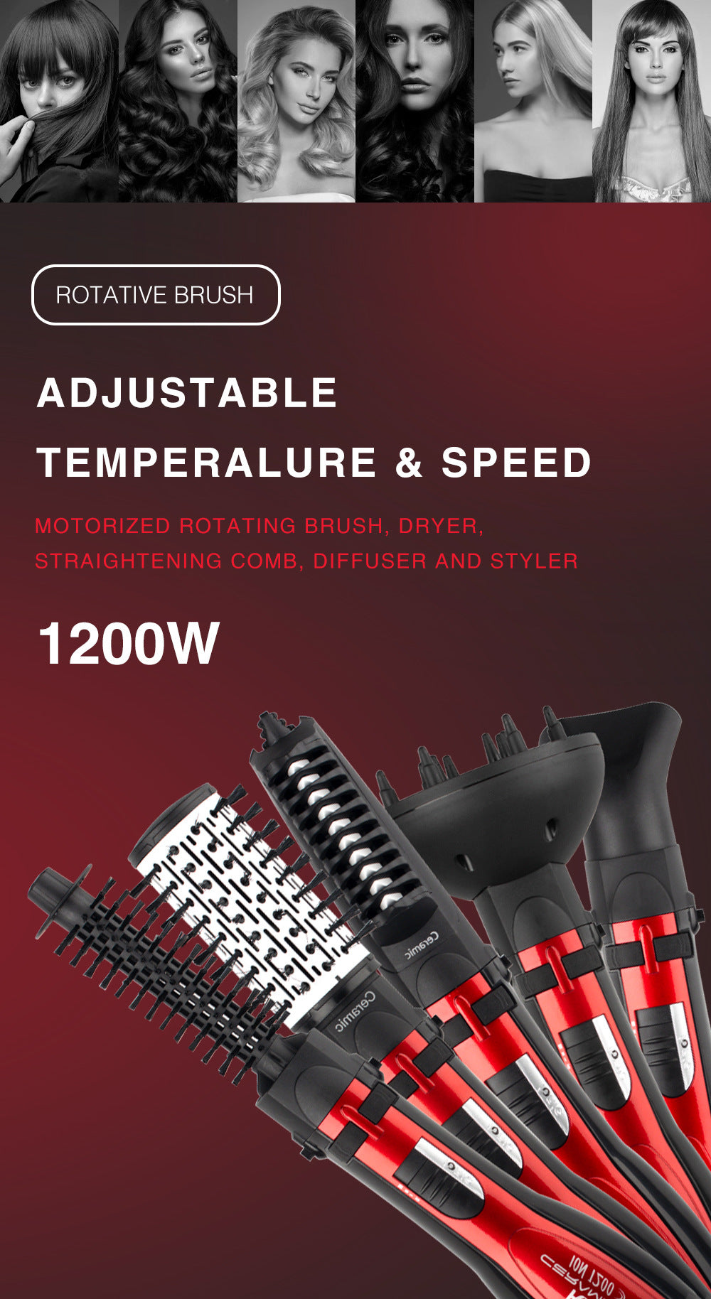 Multifunctional Curling Hair Dryer Comb Pear Flower Head High Power Household Hairdressing Styling Tool Set5