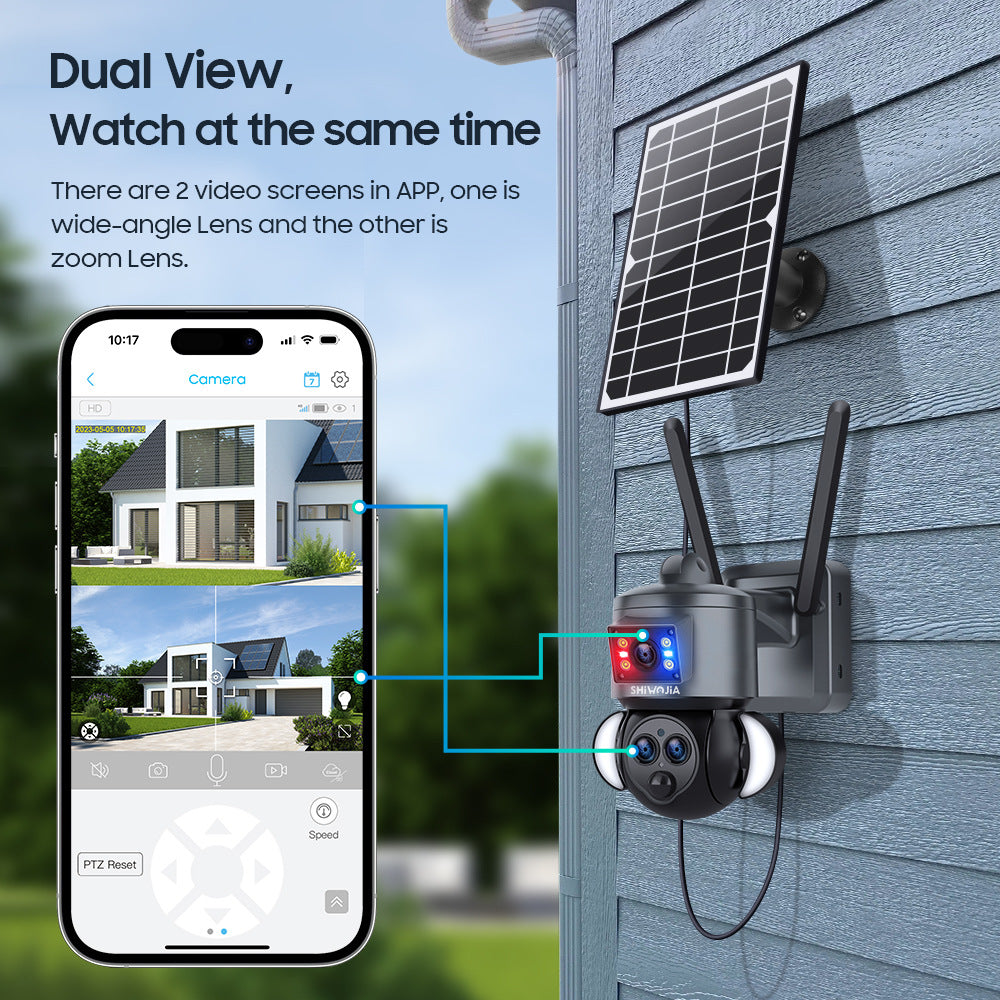 Courtyard Corridor Three Eyes15Zoom4G Wireless Solar Camera6MP High Definition Full Color Night Vision Camera