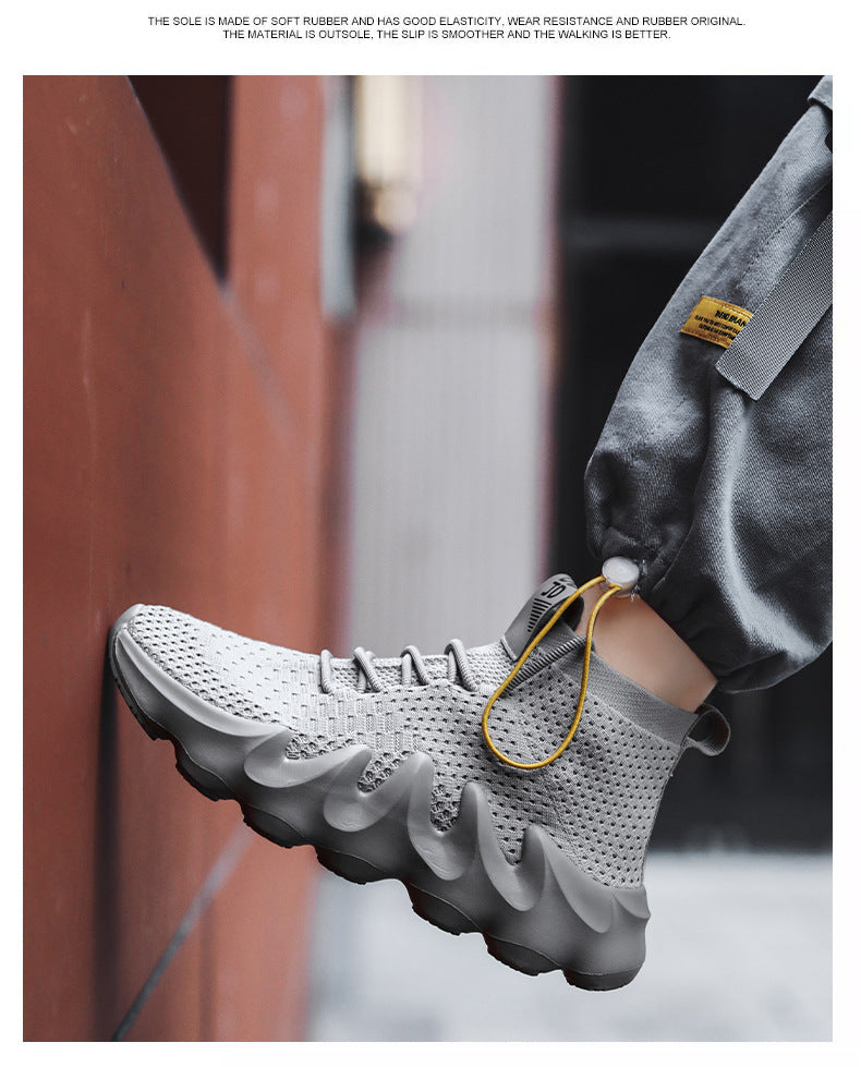 New Large Size Men's Shoes Sports Casual Shoes Men's Korean Style Trendy Shoes Lightweight Breathable Sock Shoes Men's Volcano Shoes