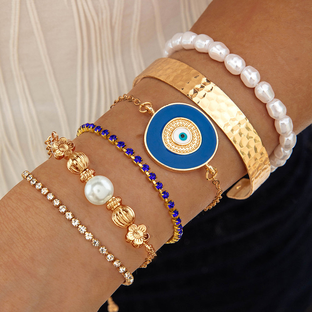 European and American Style Bracelet Bohemian Devil's Eye Bracelet Design Sense Inlaid Diamond Oil Drop Exaggerated Bracelet Set