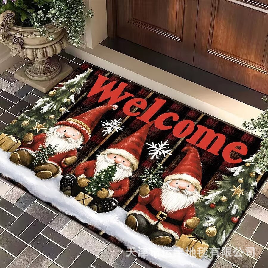 Carpet Crystal Velvet Christmas Floor Mat Cartoon Holiday Decoration Entry Door Floor Mat Dirty Resistant Foot Mat