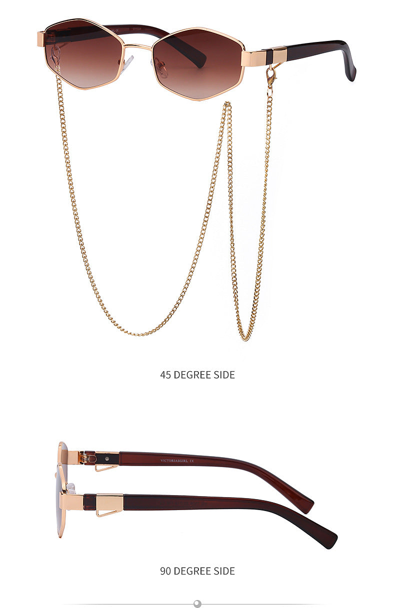 New Women's Sunglasses Fashion Chain Personality Round Frame Korean Style Sunglasses Wholesale Glasses sunglasses