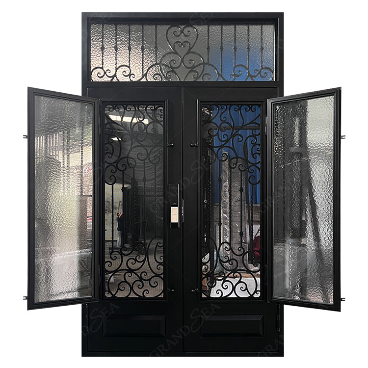 Foshan Factory High Quality Double Front Entry Doors Wrought Iron Doors Double Exterior