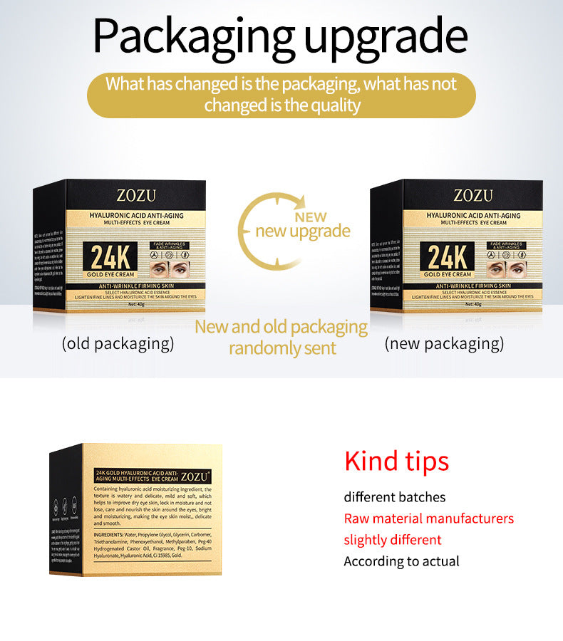 24K Gold Eye Cream ZOZU Hyaluronic Acid Improves Dark Circles and Eye Wrinkles  Wholesale