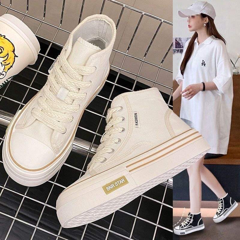 Women's High-Top Canvas Shoes2025New Spring Summer Niche Versatile Casual Shoes Trendy Student Soft Sole Lightweight White Shoes