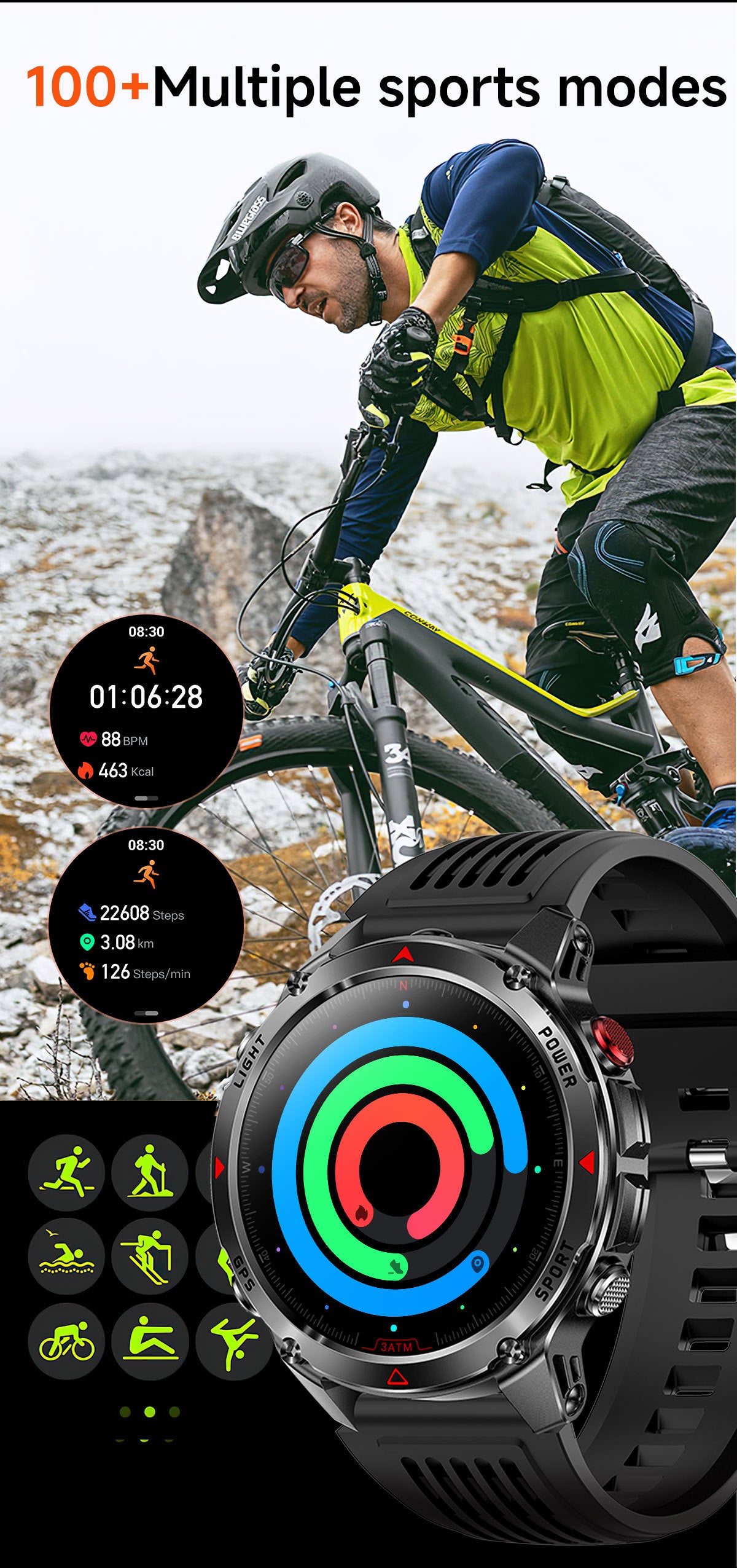 HT37Smart Watch1.46inch Bluetooth Call Heart Rate Pedometer GPS Beidou Positioning Three-Proof Sports Track