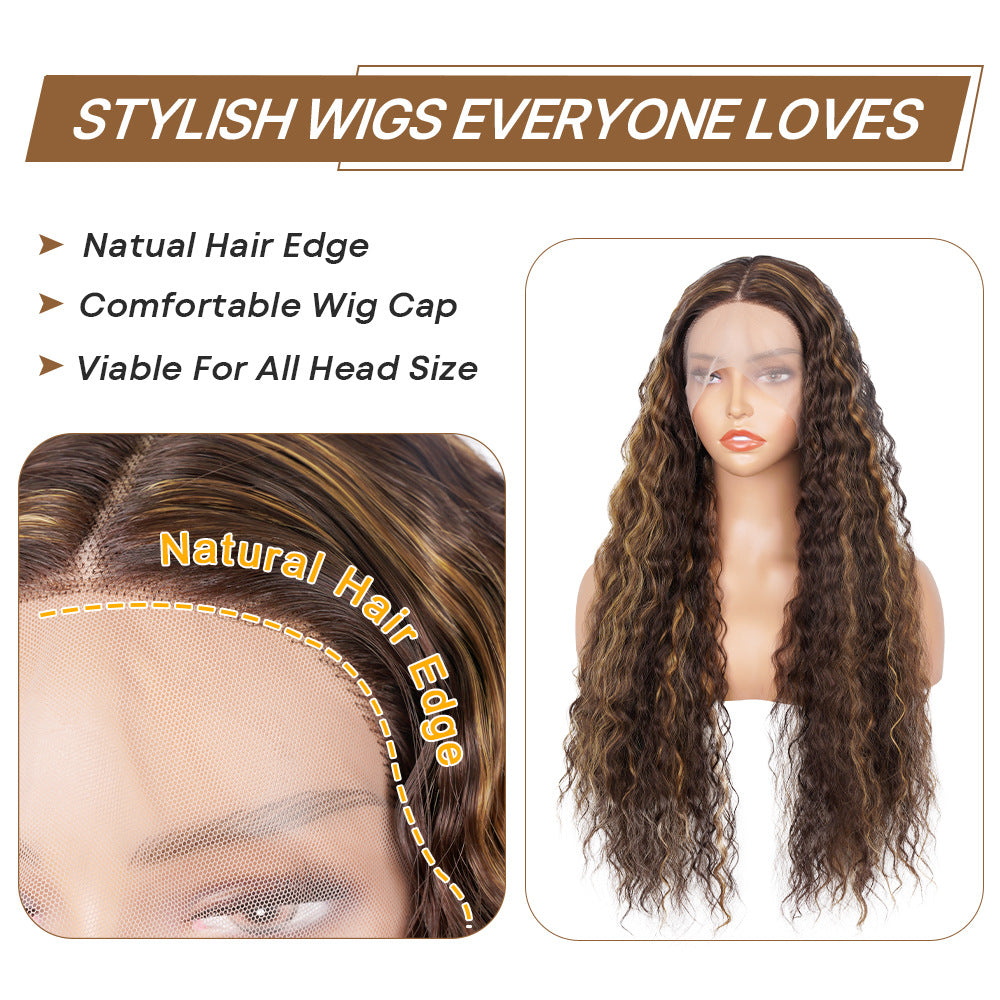 Cross-Border Hot-Selling Forehead Lace Hand-Crocheted Long Curly Wig Hairpiece Lace Front Curly Wig