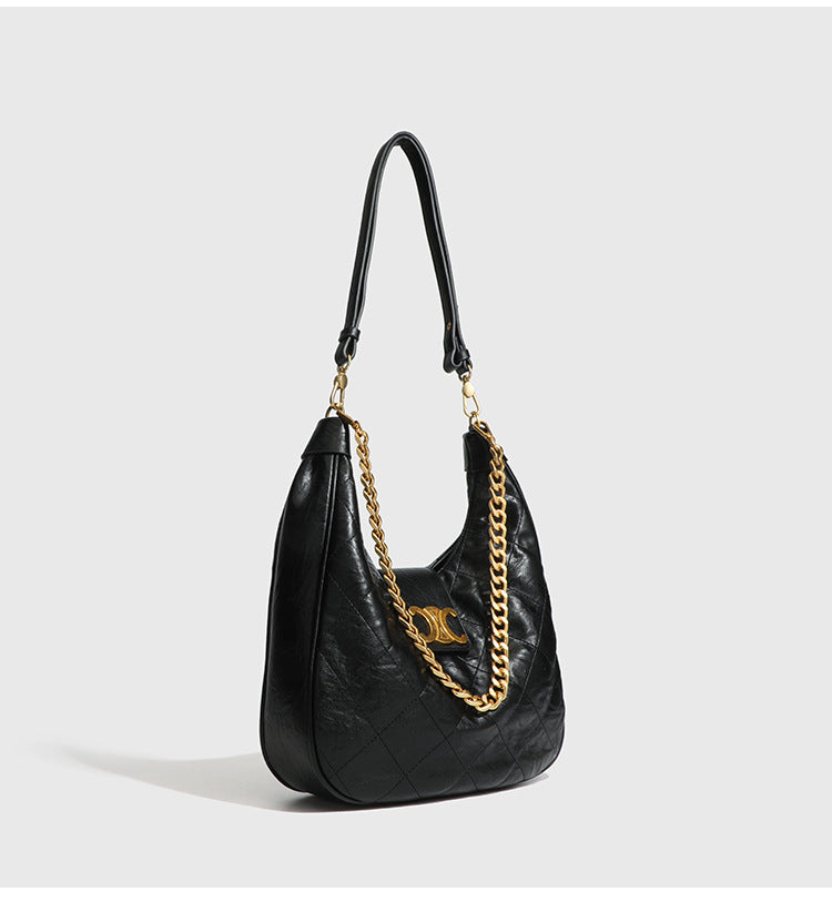 Niche Retro Underarm Bag for Women New Genuine Leather Autumn Winter Fashion Arc de Triomphe Cowhide Bucket Bag Versatile Crossbody Bag