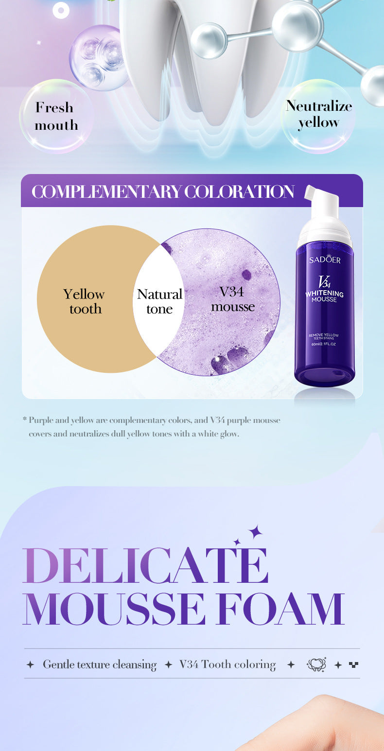 V34Whitening Foam Toothpaste SADOER Clean Teeth Clean Mousse Cross-Border Foreign Trade Wholesale