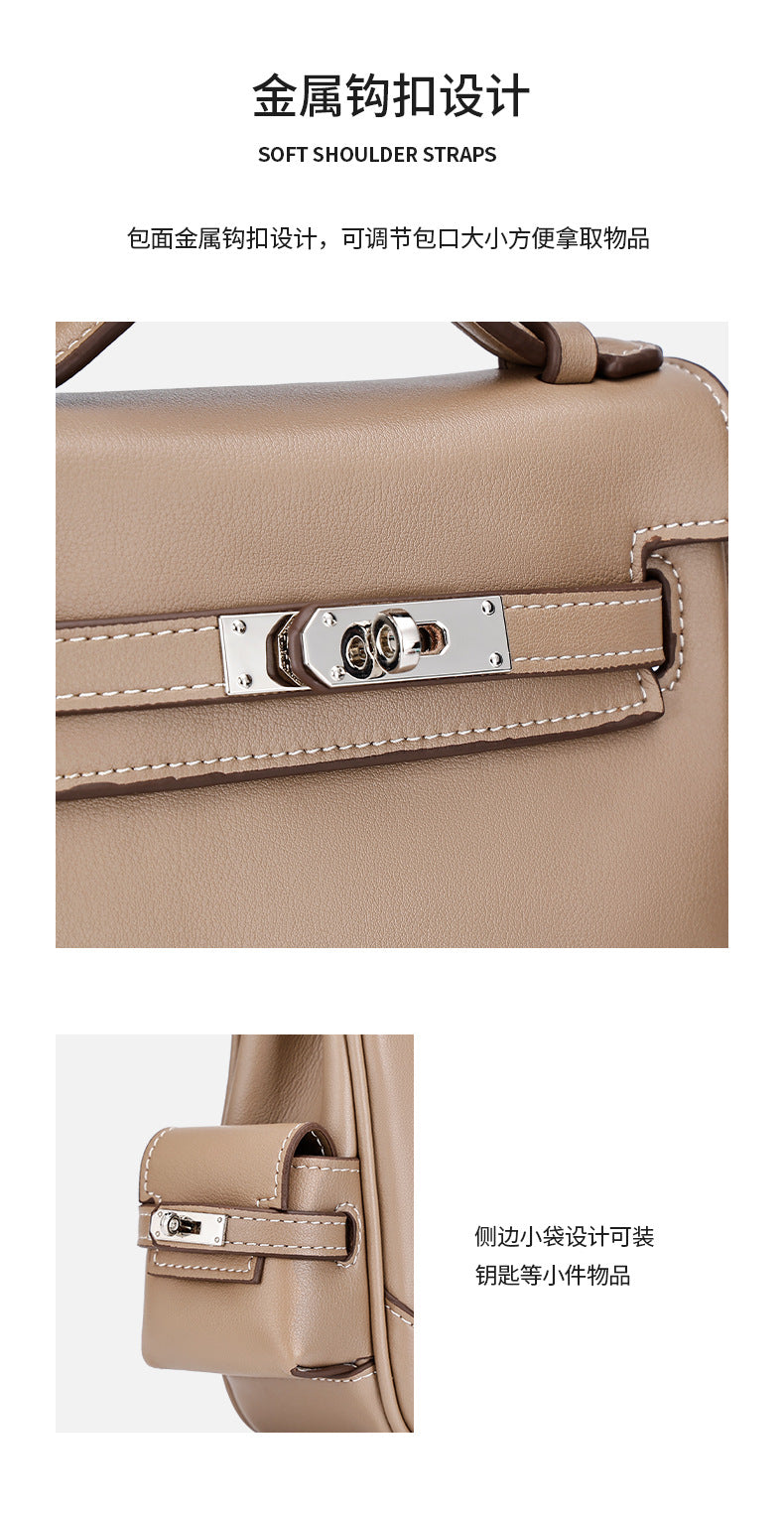 Genuine Leather Vintage Kelly Bag for Women, High-End Versatile Underarm Commuter Messenger Bag, Top Layer Cowhide Single Shoulder Crossbody Bag for Women