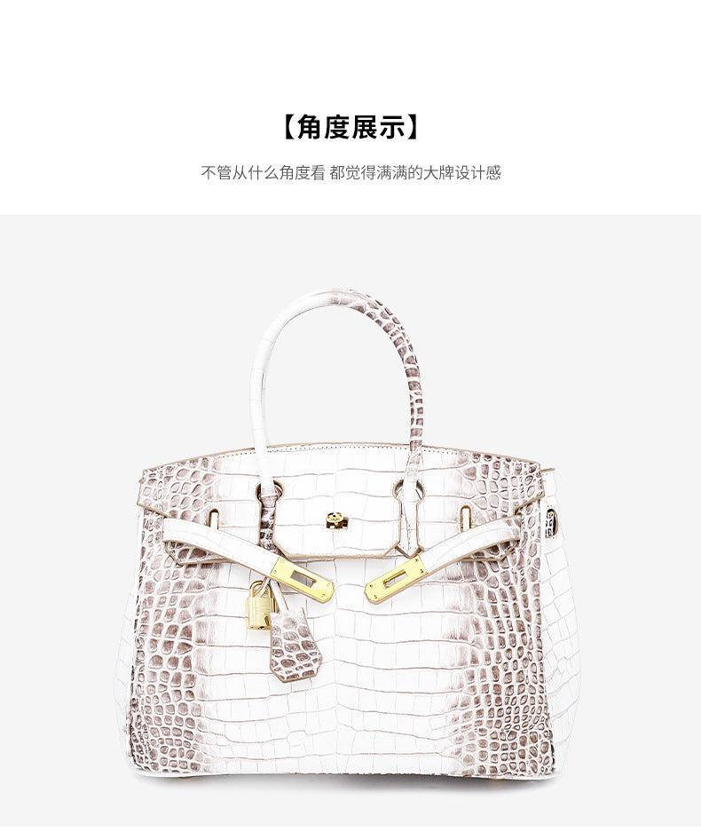 European and American New Style Platinum Bag Crocodile Pattern Women Genuine Leather High-end Fashion Women's Bag Single Shoulder Crossbody Large Capacity Handbag