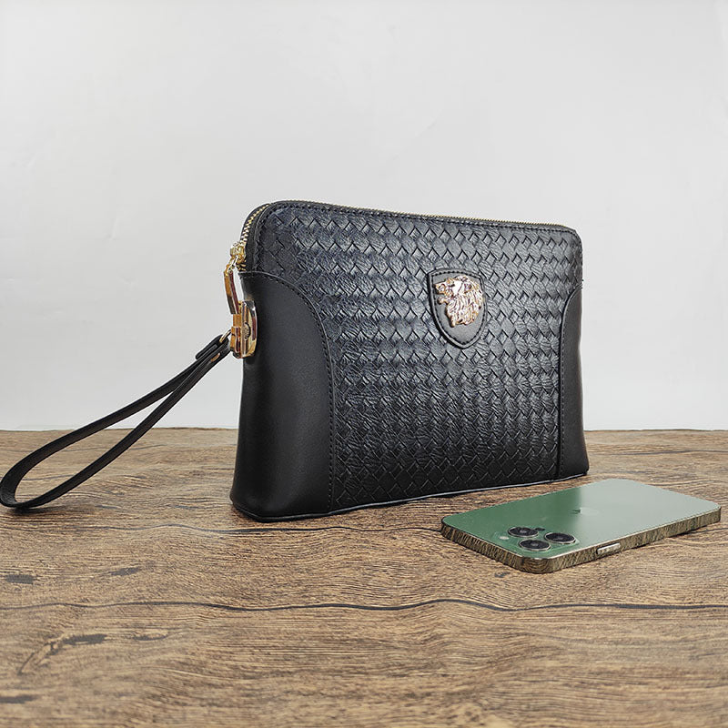 Men's Genuine Leather Handbag with Fingerprint Unlock, Clutch Bag with Password Lock, Business Fashion Portable Clutch