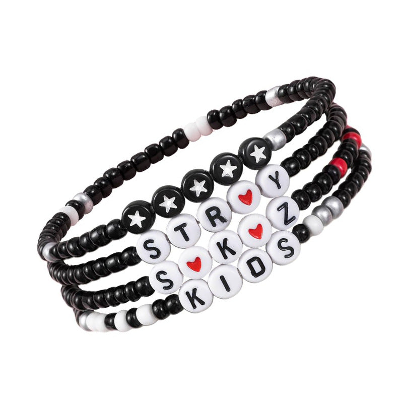 Acrylic Letter Bracelet Set Star Black White Gray Beaded Bracelet stray Letter Heart Beaded Bracelet