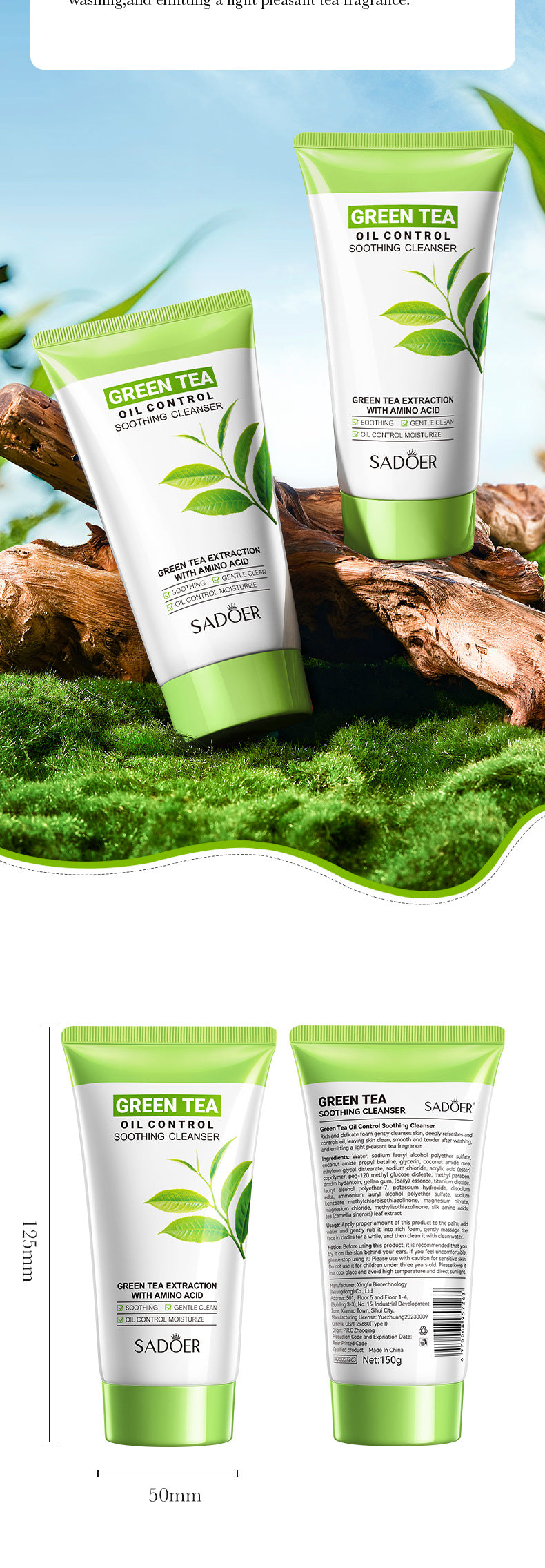 Full English Facial Cleanser150g SADOER Green Tea Cleansing Peach Moisturizing Cleanser  Wholesale
