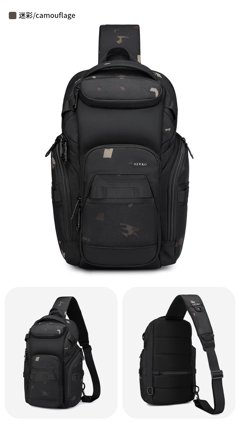 OZUKO Men's Chest Bag Waterproof Large Capacity Multifunctional Crossbody Bag Trendy Portable Lightweight High-end Feel Single Shoulder Bag