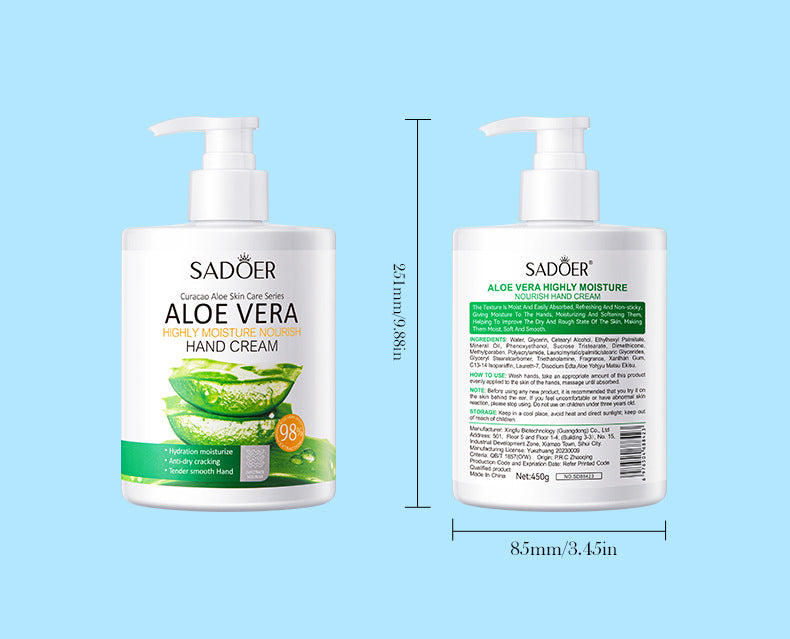 Pump Head Hand Cream450g SADOER Vitamin C Aloe Vera Whitening Large Capacity Cross-Border Wholesale